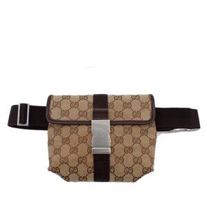 GUCCI Logo GG Pattern Mini Bum Body Bag Canvas Leather Brown SHW Italy 34EF284